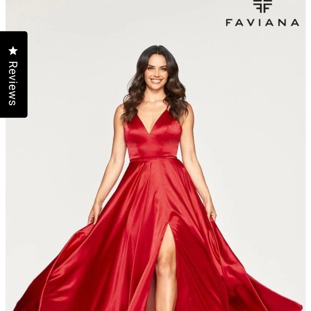 Faviana Red Satin Prom Dress - Picture 3 of 4